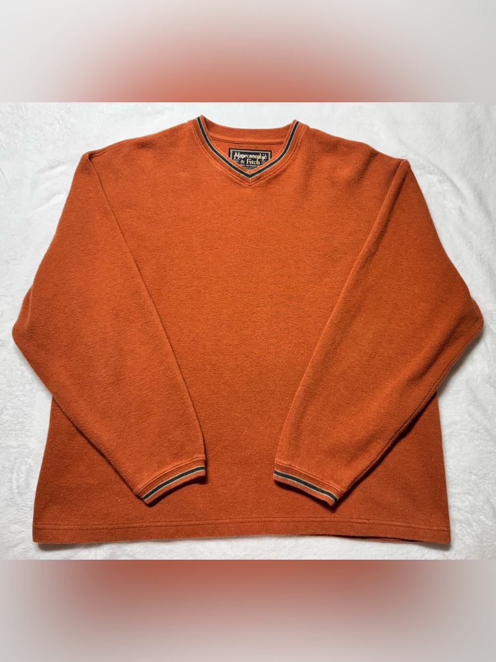 Vintage Abercrombie & Fitch Mens Orange Solid V-Neck Knit Cotton Sweater